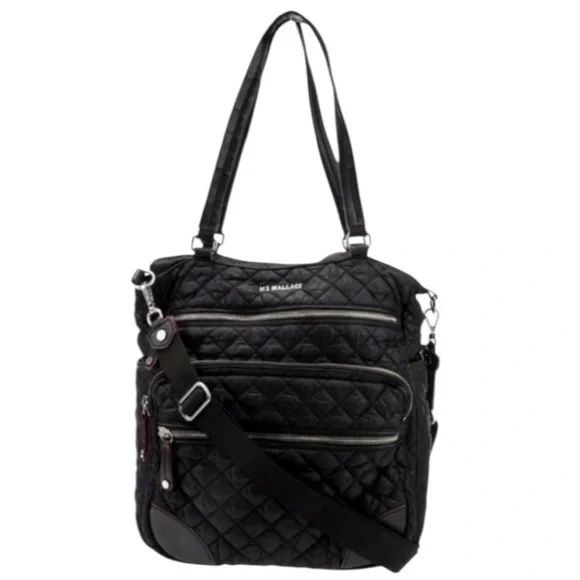 MZ WALLACE Medium Crosby Quilted Nylon Black Crossbody Magazine Tote Purse Bag - Picture 9 of 9